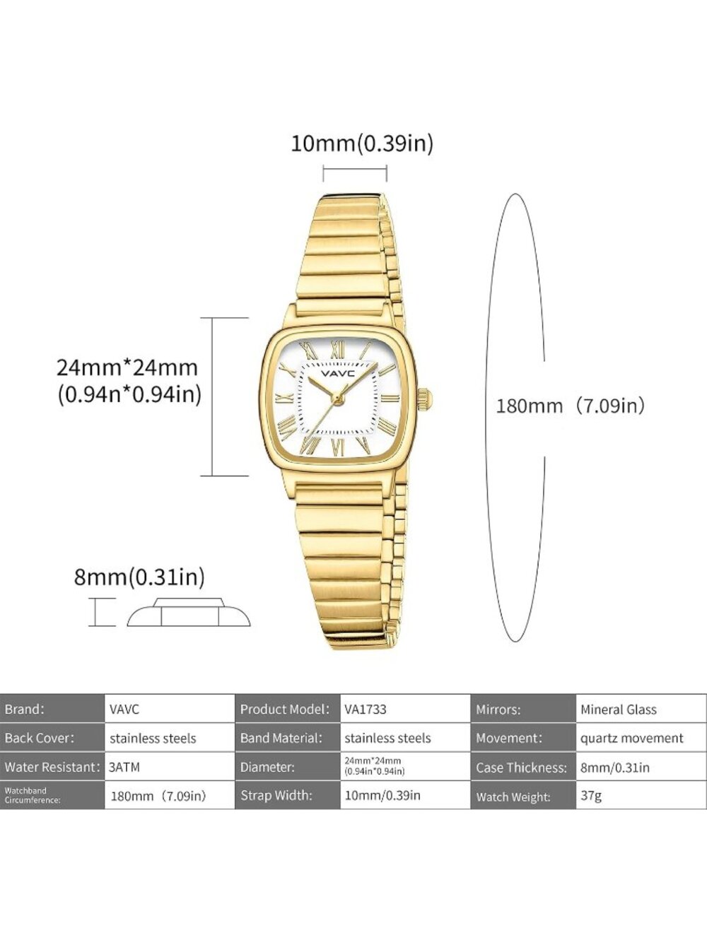 Women's White-Gold Rectangular Case Roman Dial Stainless Steel Bracelet Watches - Picture 4 of 6